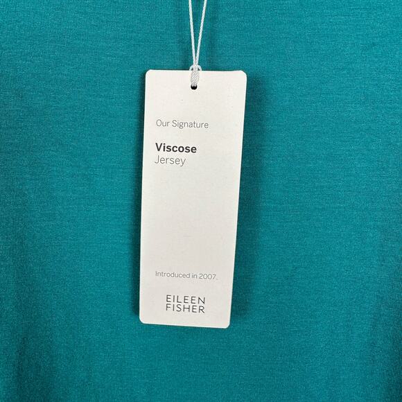 NWT Eileen Fisher Asymmetric Jewel Neck Turquoise Top - Picture 7 of 8